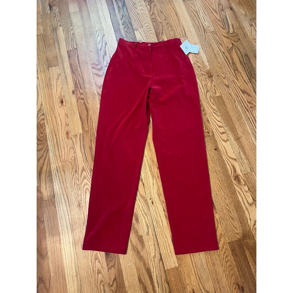 Doncaster Red Straight Leg Trousers High Rise Sueded Pants Women 8 NWT b1